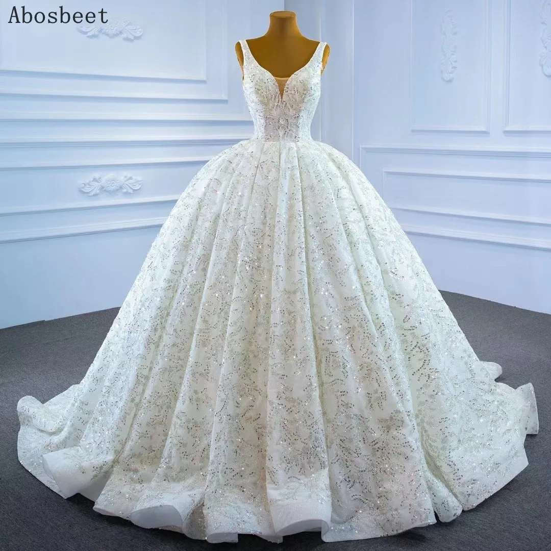 

Ball Gown Wedding Dress Plus Size Shoulders Sequins Lace Bridal Dress 2021 for Wedding Gown Samll Train Lace Up