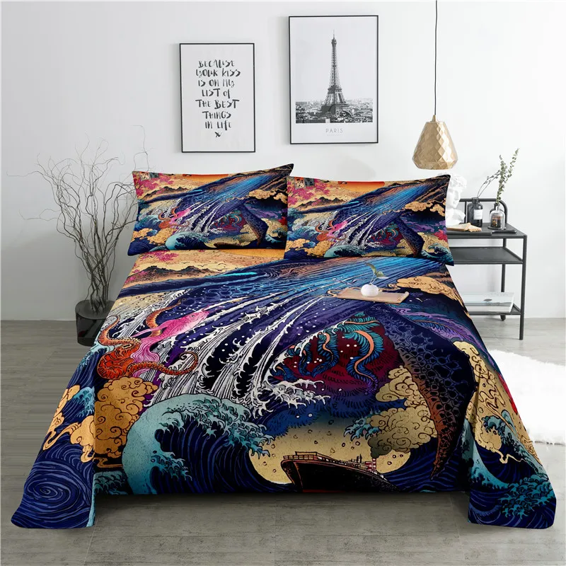 

Cartoon Whale Bedding Sheet Home Digital Printing Polyester Bed Flat Sheet With Pillowcase Print Bed Sheet