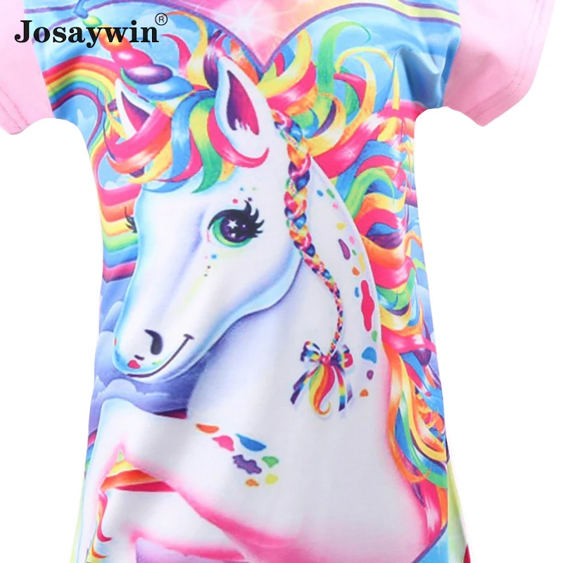 Summer Dress for Girls Print Cartoon Vestidos Kids Dresses for Girls Party Casual Unicorn Dress Baby Children Clothes 2-12 Years