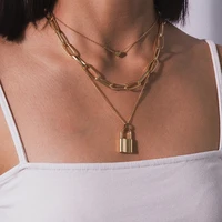 vintage punk multilayer heart lock pendant necklace padlock heart chain necklace for women fashion 2021 jewelry gift