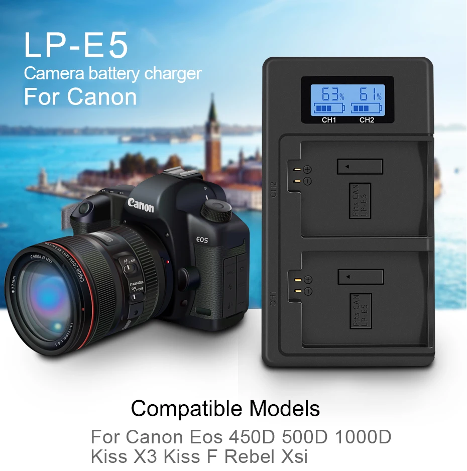 Зарядное устройство PALO LP E5 LPE5 зарядное с ЖК дисплеем и USB портом для Canon EOS 1000D 450D 500D