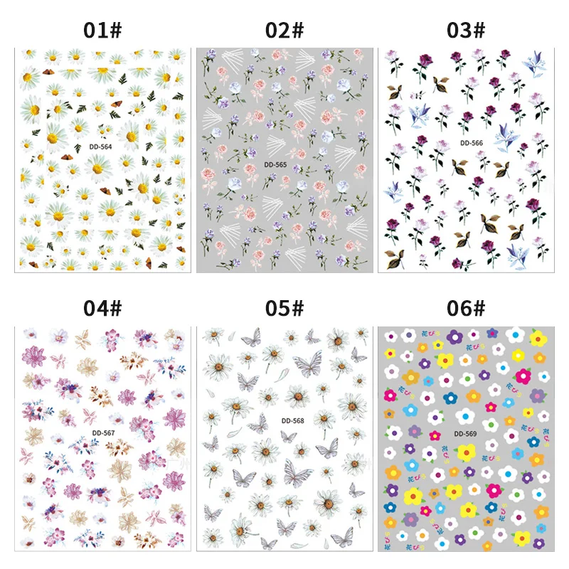 

1PC Small Fresh Rose Flower Leaves 3D Nail Stickers Daisy Japanese Style Sliders Decals Summer Autumn Theme DIY Decoration