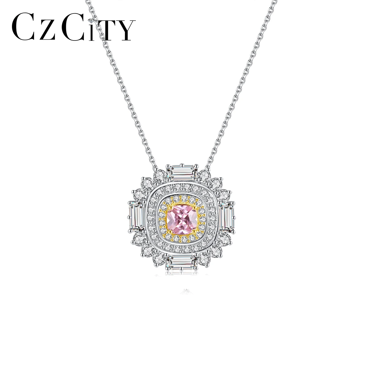 

CZCITY New Fashion Topaz Gemstone Pendant Necklaces for Women Wedding Engagement Fine Jewelry 925 Sterling Silver CZ Colar Gifts