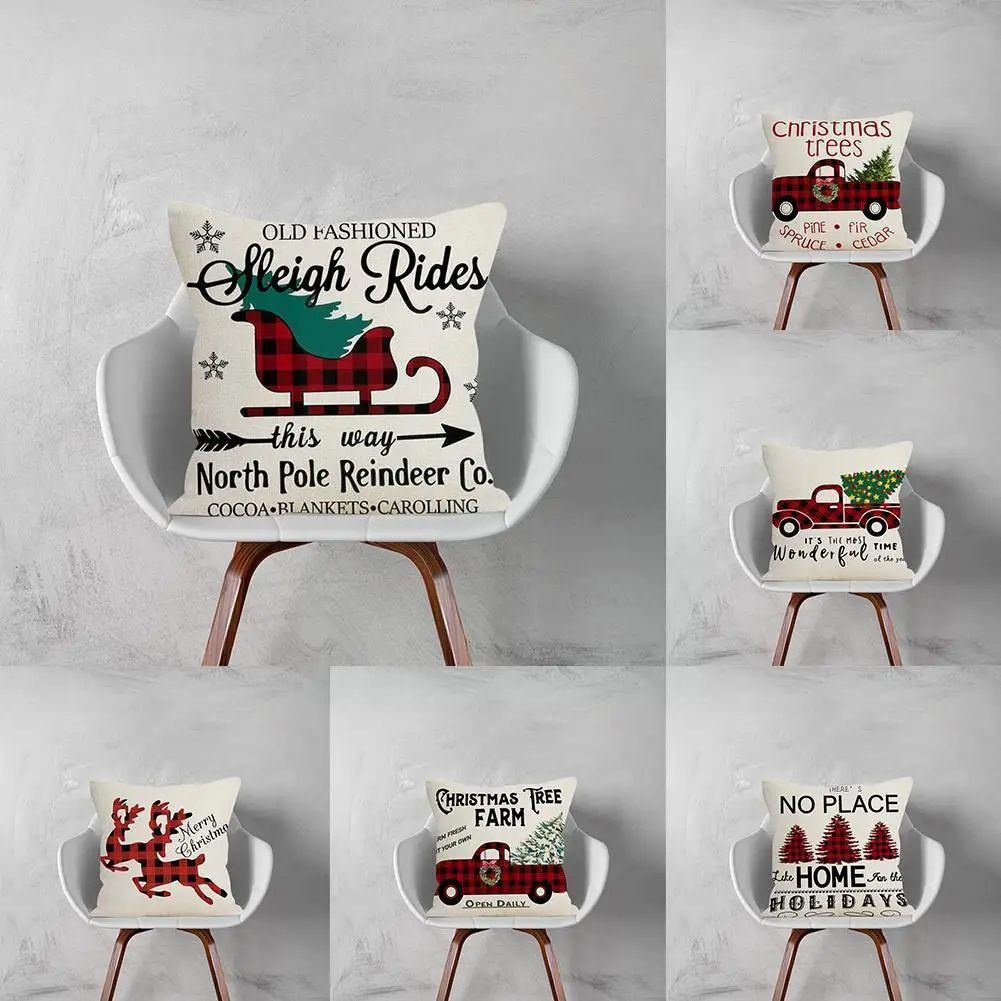 

Christmas Pillow Cover 45*45cm Red And Black Buffalo Cover Snowman Pillowcase Xmas Plaid Printed Lattice Decorative Cushion G7a5
