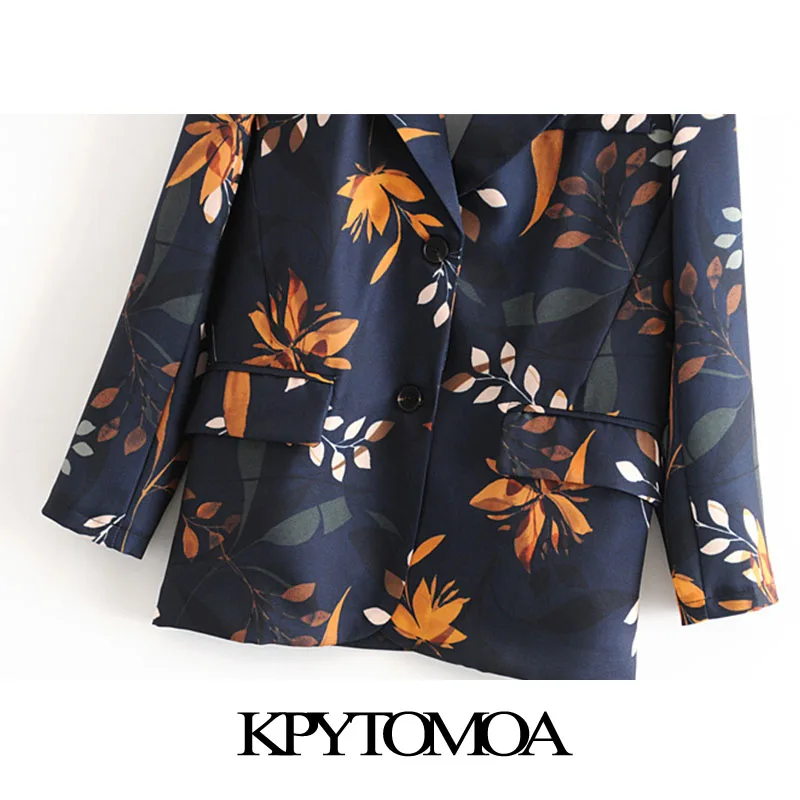 

KPYTOMOA Women 2020 Fashion Office Wear Floral Print Blazer Coat Vintage Long Sleeve Pockets Female Outerwear Chic Tops