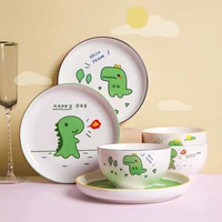 cute tableware cartoon korean ceramic bowl dinosaur dinner plate kids set dinner plate dish salad steak dish tray set cl90318