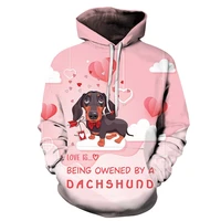 pink outdoor street hooded sweater new fashion cute funny puppy pattern spring and autumn hoodie women