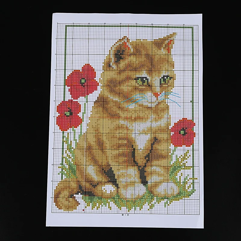 Наборы для вышивки крестиком Набор с рисунком кошки и Мака 14CT 21 × 29 см|Канва Aida| |