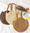 Плетеные летние круглые пляжные сумки ручной работы для женщин, Плетеный соломенный саквояж на плечо, тоут для сообщений, 2021