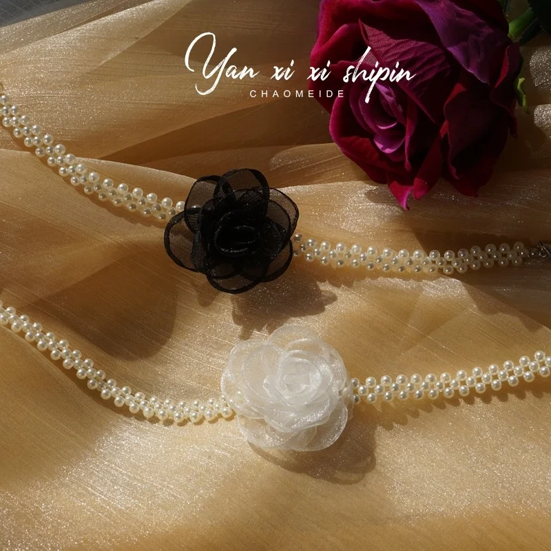

Playful Cute Girl Pearl Lace Flowers Neck Clavicle Chain Fairy Elegant Temperament Choker Wedding Women Lovely Student Necklaces