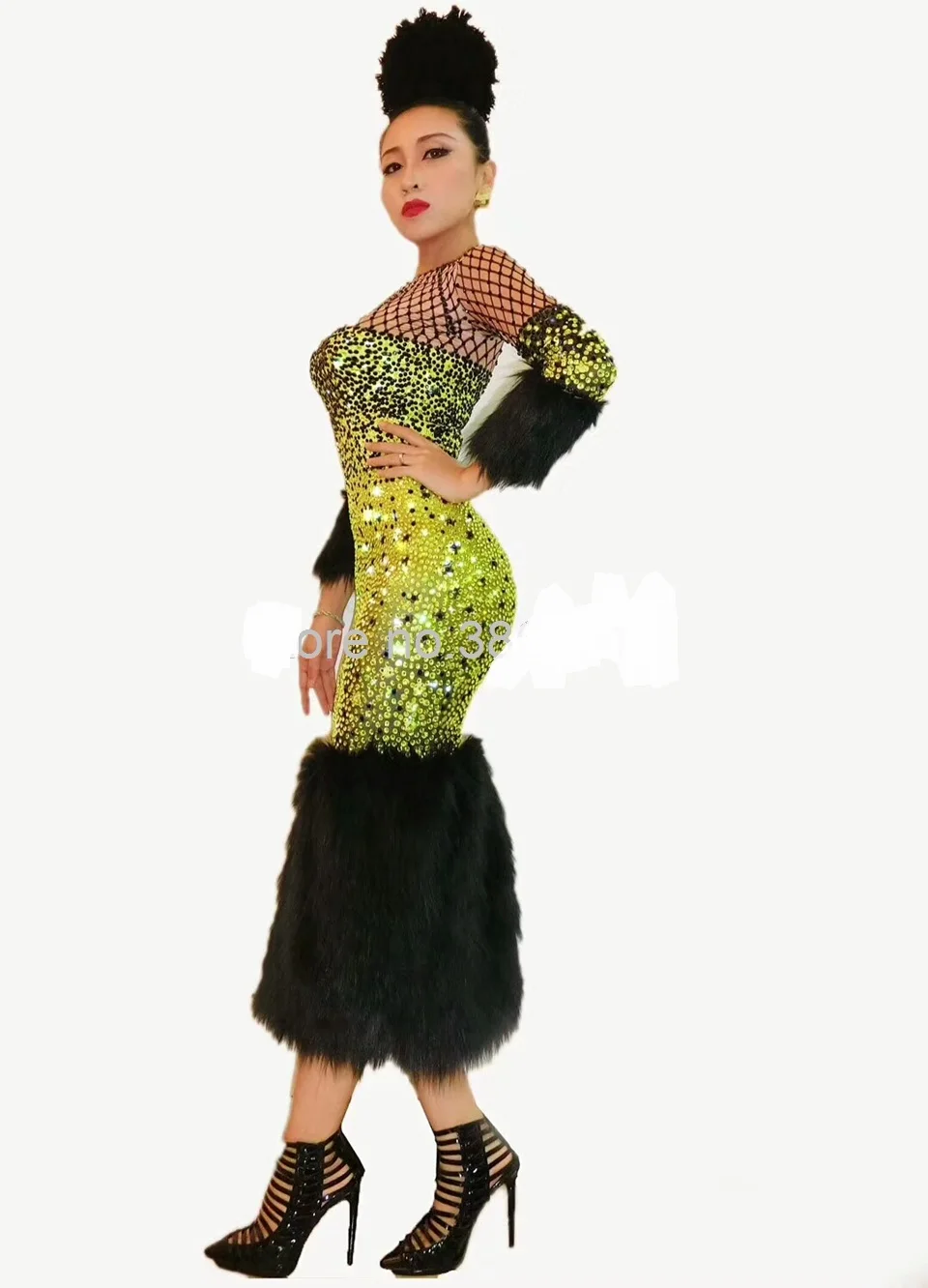 

Full Rhinestones Feather Dress Luxury Bling Crystal Women Evening Birthday Celebrity Prom Party Green Dress Singer Stage Costume