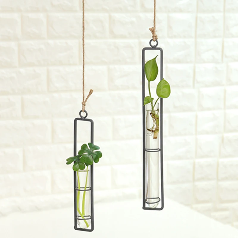 

Transparent Glass- Wall Hanging Flower Vase Planter Tube Container Pot Useful