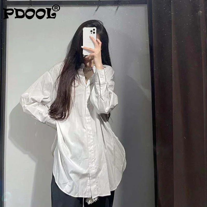 

2021 Autumn European and American Women's Beige Split Long Sleeve Lapel Single Breasted Loose Casual Shirt
