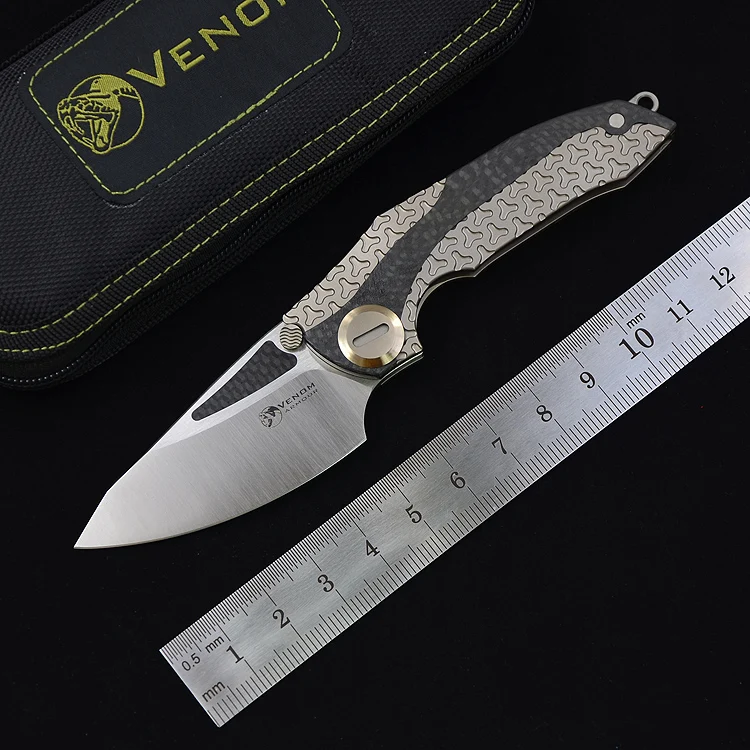 Охотничий нож VENOM armor M390 карманный складной клинок из стали и CF ручка титана