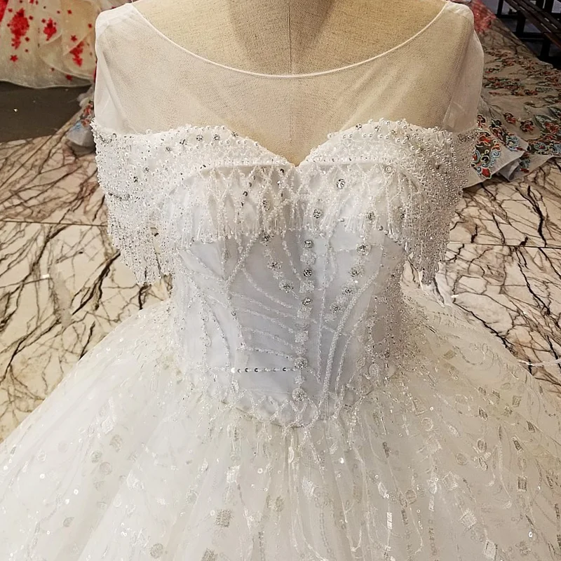 LS21108 2020 new arrival like white organza bridal gowns lace flowers hand working wedding dress real pictures from china shop