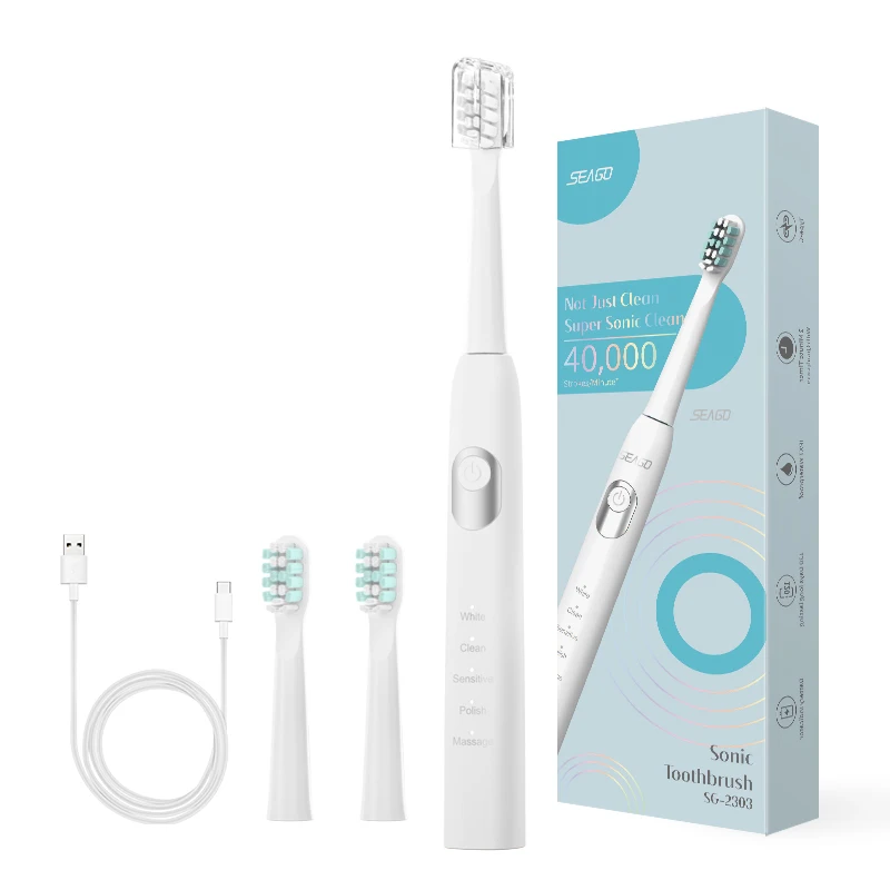 

Seago Sonic Electric Toothbrush USB Rechargeable Two Minutes Timer 5 Modes Waterproof Teeth Cleaning Brush Soft Dupont Bristle