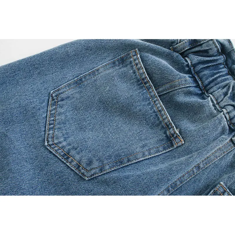 

Nlzgmsj 2020 fashion women loose jeans pants long trousers strethy waist pockets buttons female pants