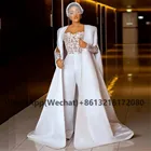 Женское свадебное платье-комбинезон, белое ТРАПЕЦИЕВИДНОЕ платье в пол с рукавами-фонариками, лето 2021