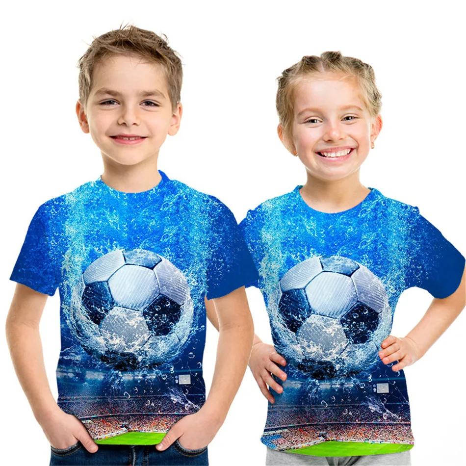 

Boys Girls T shirt 2021 Summer Fashion 3D Print T-shirt Funny Water Football Children Cool Tshirts Old Tops teenagers clothes