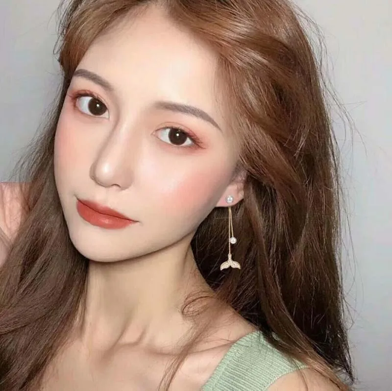 Длинные серьги рыбий хвост в виде морской звезды имитация Красного жемчуга