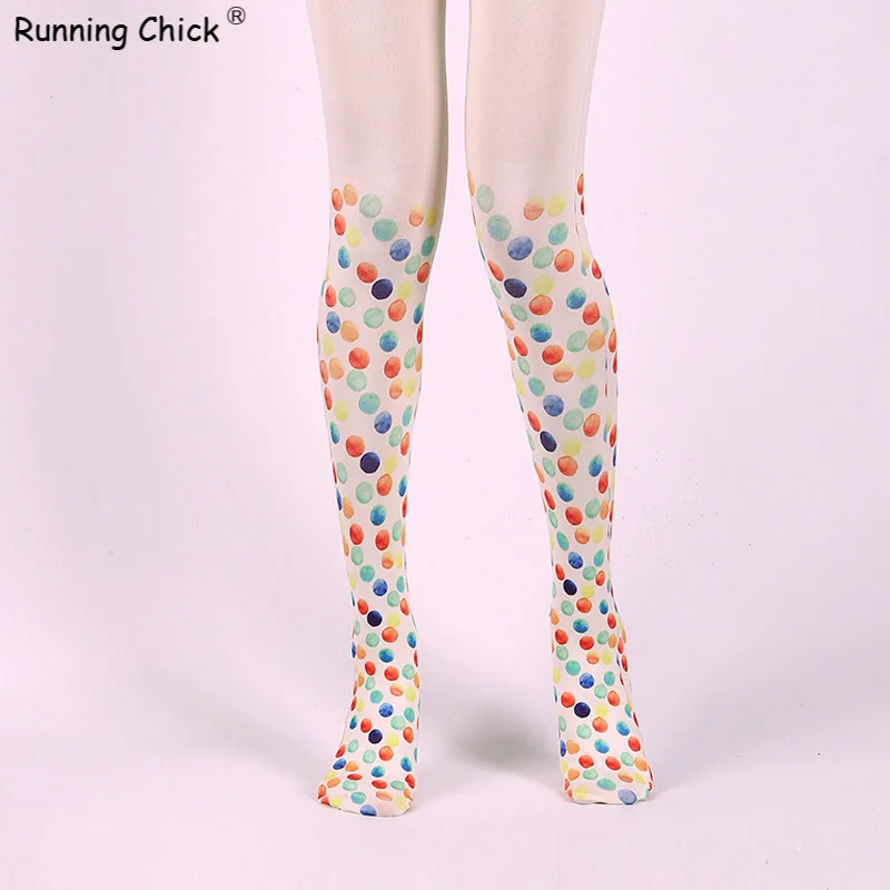 Колготки для бега с изображением цыплят поп цветов в горошек мраморным принтом