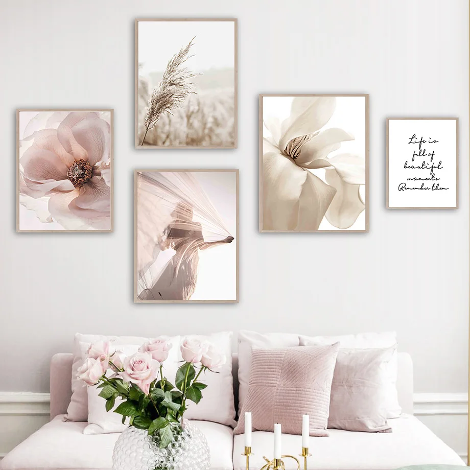 Настенная Картина на холсте с изображением цветов магнолии грибов тростника