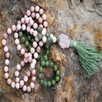 8mm rose quartz 108 beads handmade tassel necklace wristband buddhism yoga mala