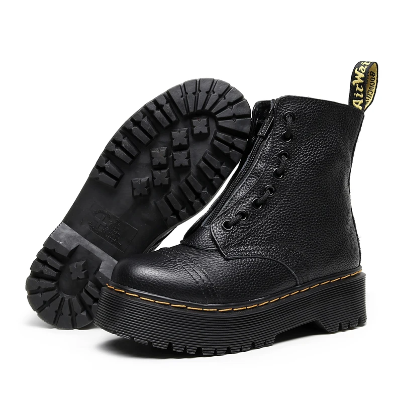 

2020 Ankle Boots For Women Lace Up Platform Boots Black Leather Chunky Motorcycle Boots Women Street Style Winter Shoes Woman