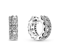 authentic 925 sterling silver double band pave hoop earrings for women wedding gift pandora jewelry