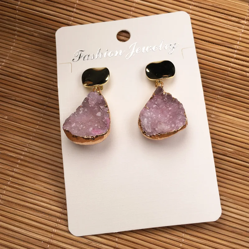 Fashion Natural Irregular Rose Quartzs Crystal Agates Stone Earrings for Women Jewelry Gift Stud 12x12mm Eardrop 15x20-18x25mm | Украшения
