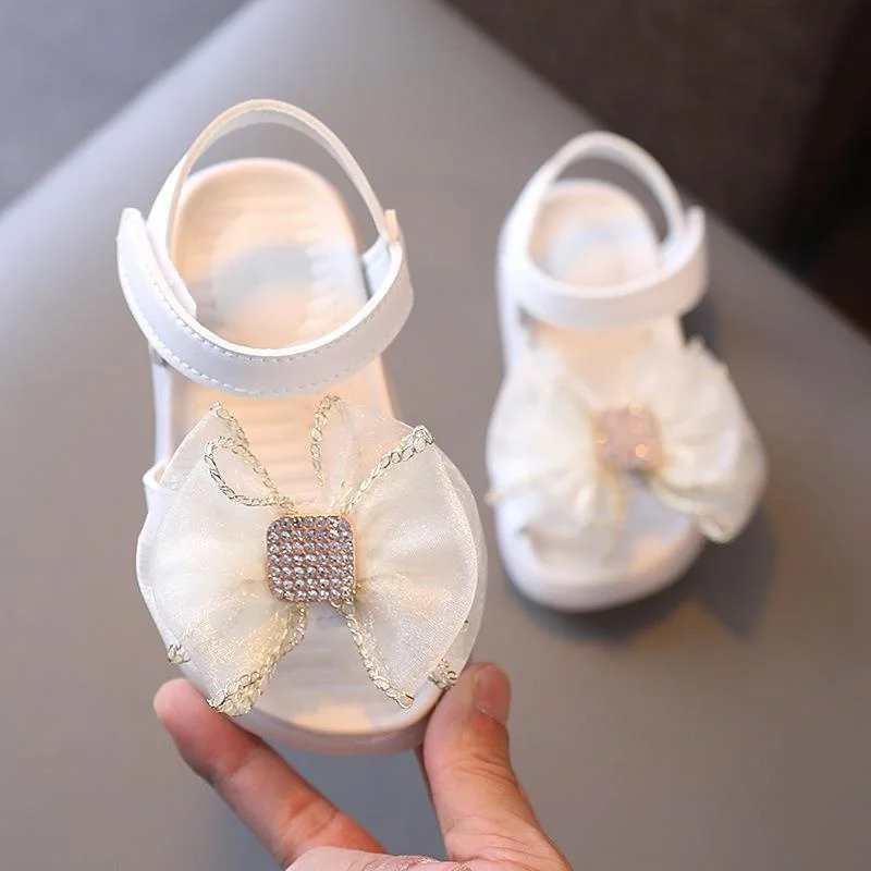 Summer Newborn Infant Baby Girls Bowknot Princess Shoes Toddler Kids Pink White Lace Rubber Sandals New 1 2 3 4 5 6 Years Old