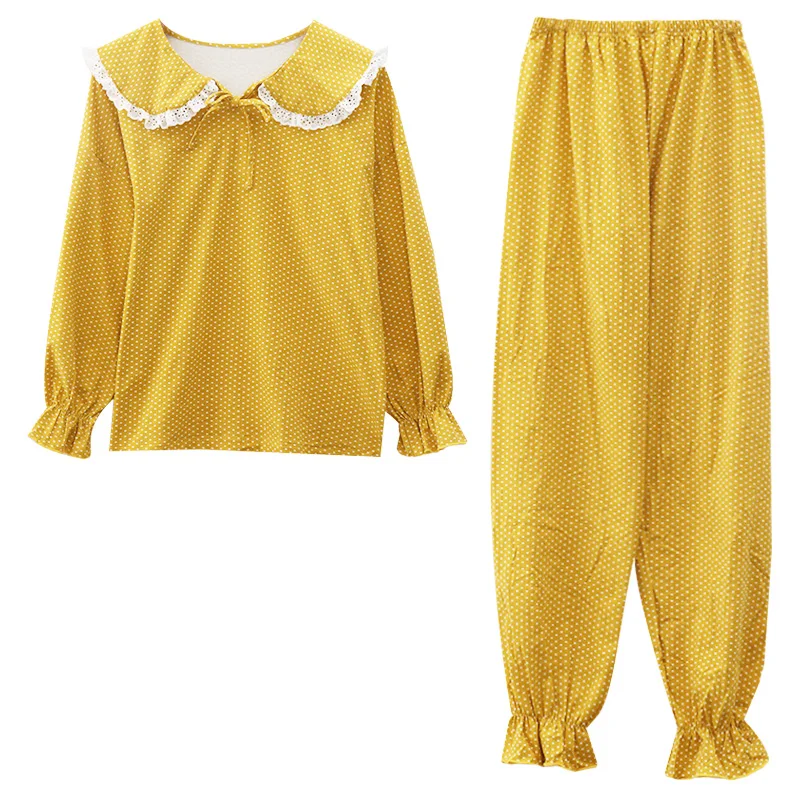 

Harajpee Soft Pajamas 2021 New Cotton Long Peter Pan Collar Spring Autumn Japanese Sweet Pajama Women Sleepwear Home Clothing
