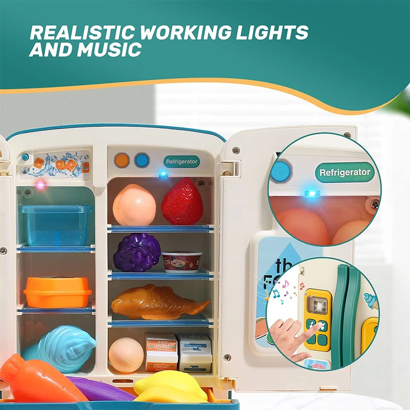 toy fridge refrigerator with ice dispenser pretend play appliance for kids play kitchen set accessories for boys and girls gift free global shipping