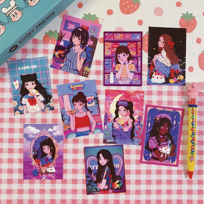 9 листов в японском стиле Харадзюку на комиксов для карт ретро иллюстрация