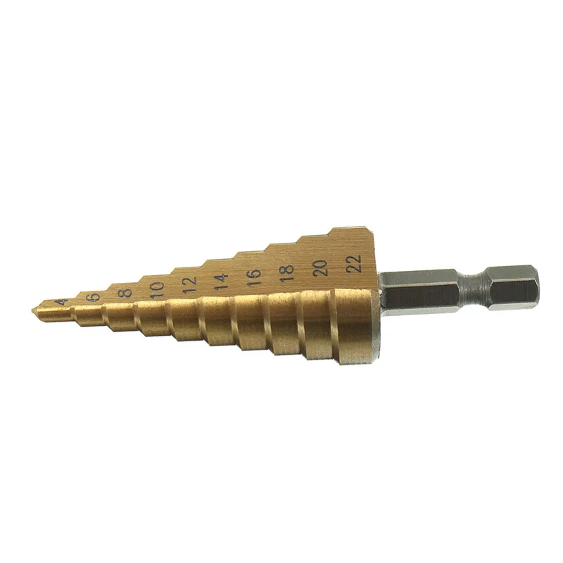 

1PC Drill Bit Hex Titanium Step Cone HSS 4241 Hole Cutter 4-22MM For Sheet Metalworking Wood Drilling Power Tools High Quality