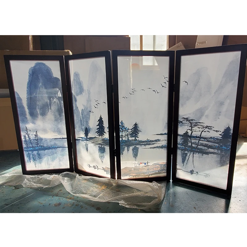 Складной разделитель для экрана из массива дерева с изображением пейзажа | Дом и