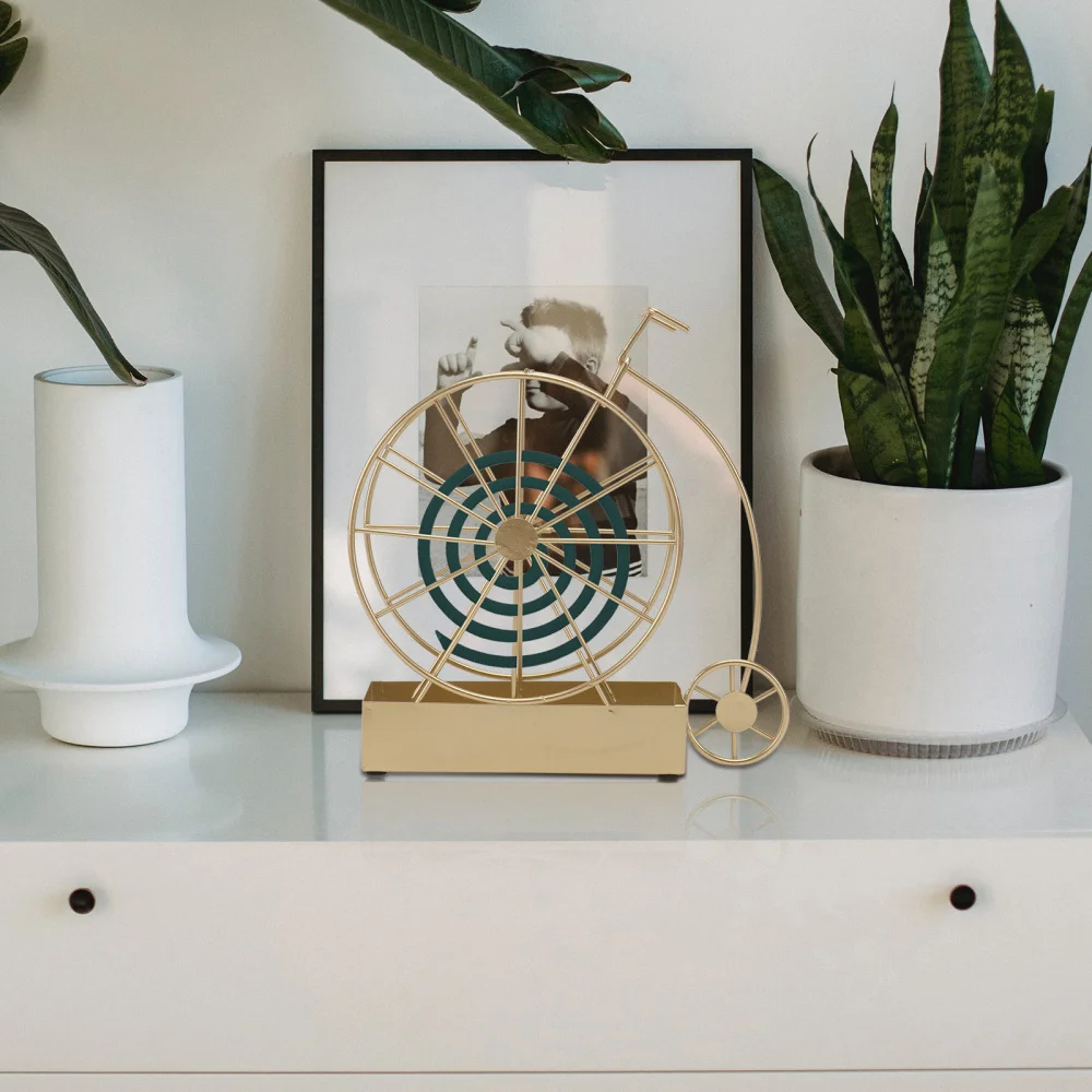 

1Pc Mosquito Coil Holder Mosquito Incense Rack Bike Shaped Adornment (Golden)