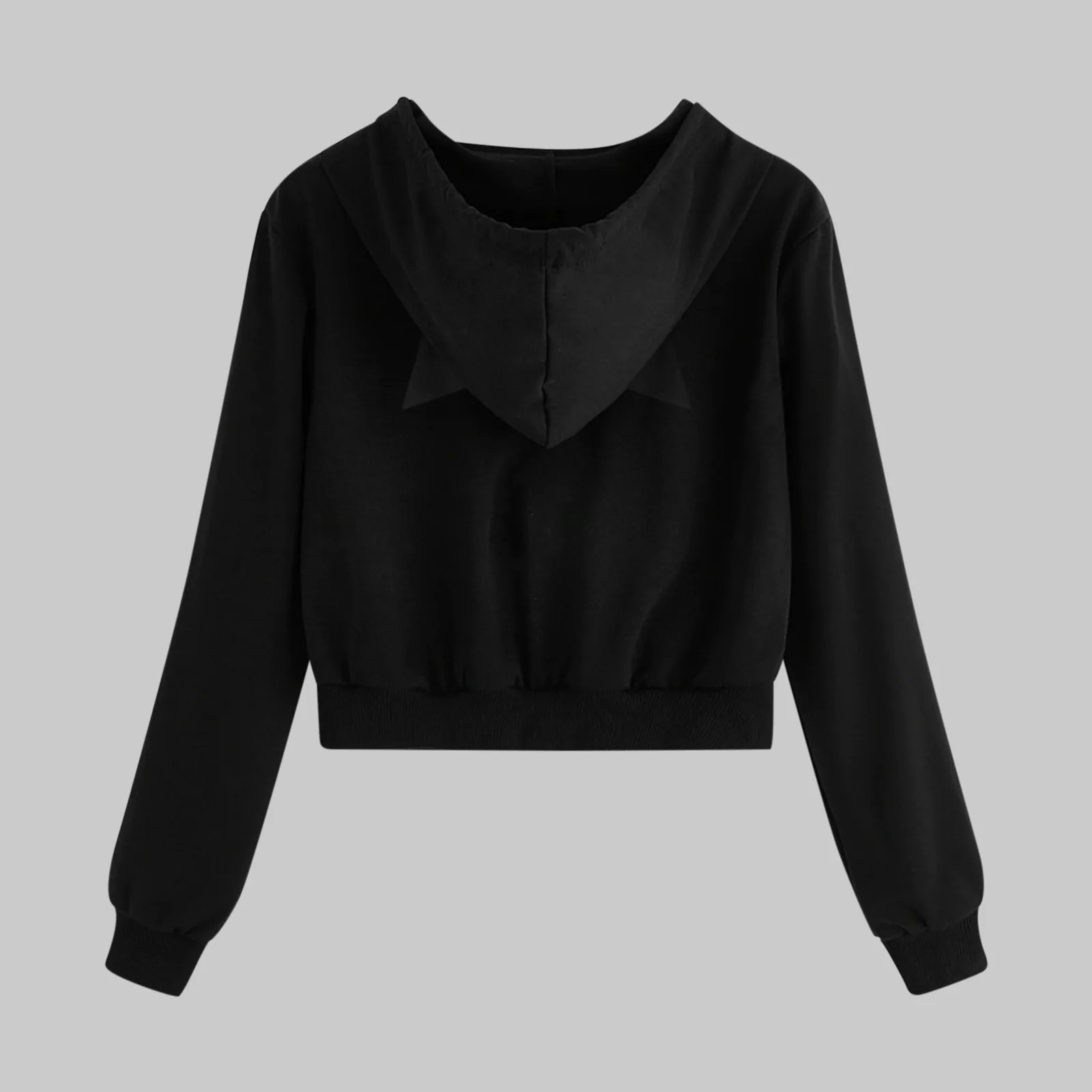 Women Casual Solid Hoodie Crop Top Long Sleeve Zipper Pocket Shirt Cat Hooded Sweatshirt Teen Girls Thin Jackets Bluza Moletom