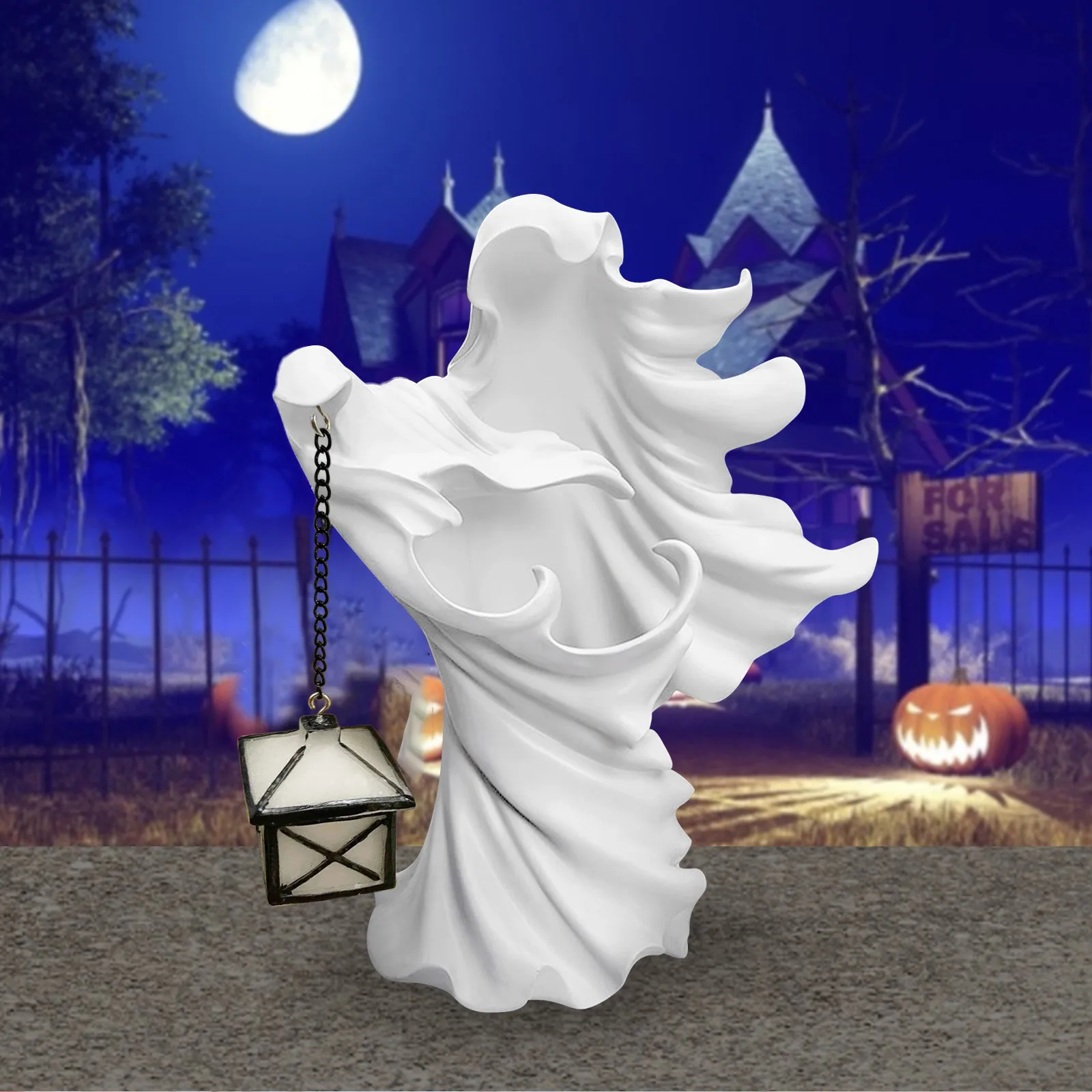 

Halloween Ornament Solar Energy Lamp Indoor Decoration The Ghost Looking for Light Hell Messenger with Lantern Witch Lantern