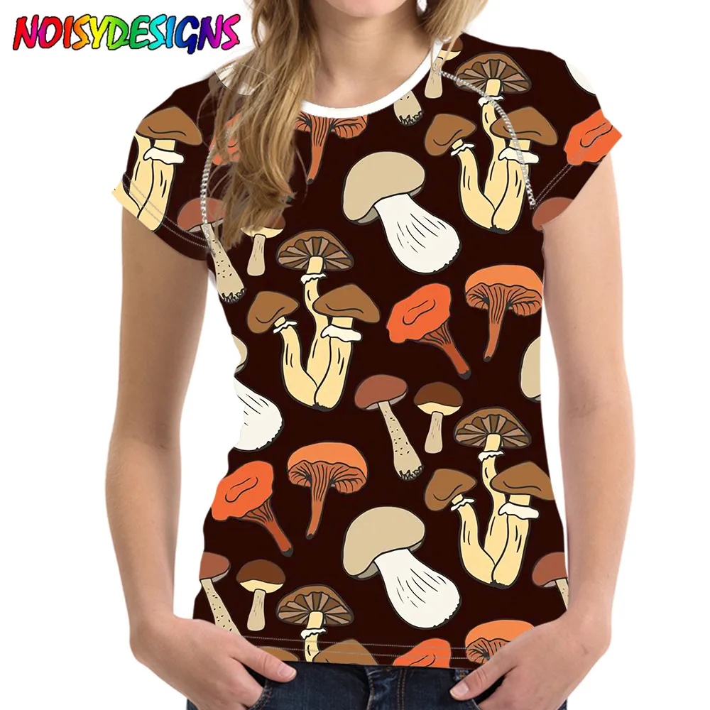

NOISYDESIGNS Hot Sale Women T Shirt Fashion Mushrooms T-Shirt Funghi Fungus Botanical Print Summer O-Neck Tops Vetement Femme