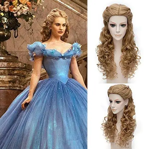 Принцесса Золушка косплей парик Лилия Джеймс Золотой волнистый Rol блонд микс