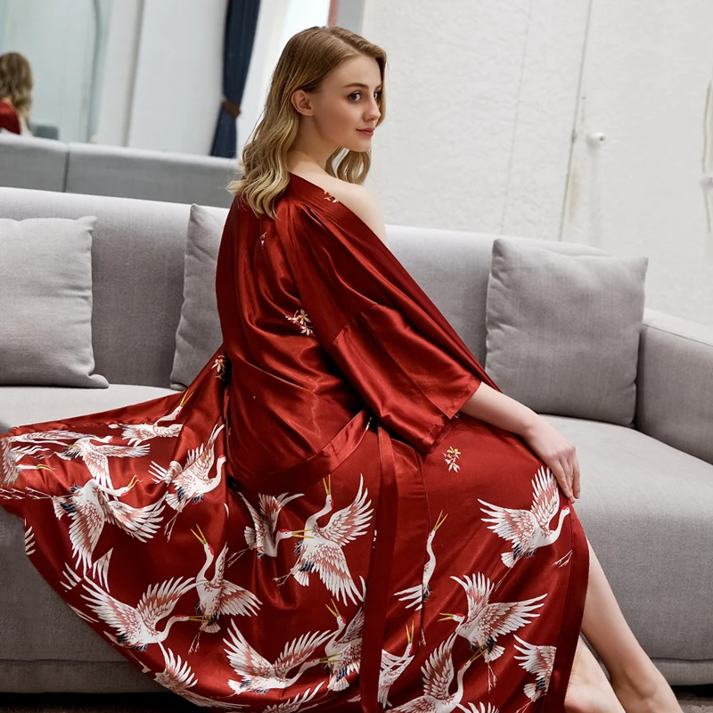 long robe 1 Свадебный халат невесты, женские атласные шарфы, кимоно, халат, платье, сексуальное платье, длинный халат, повседневная домашняя одежда - Цвет: long robe 1