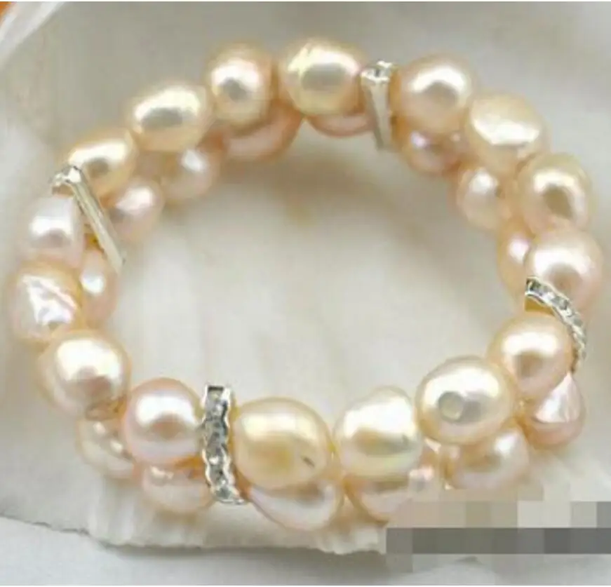 

new hot Stretch 2row 8" 14mm baroque baby pink pearl bracelet