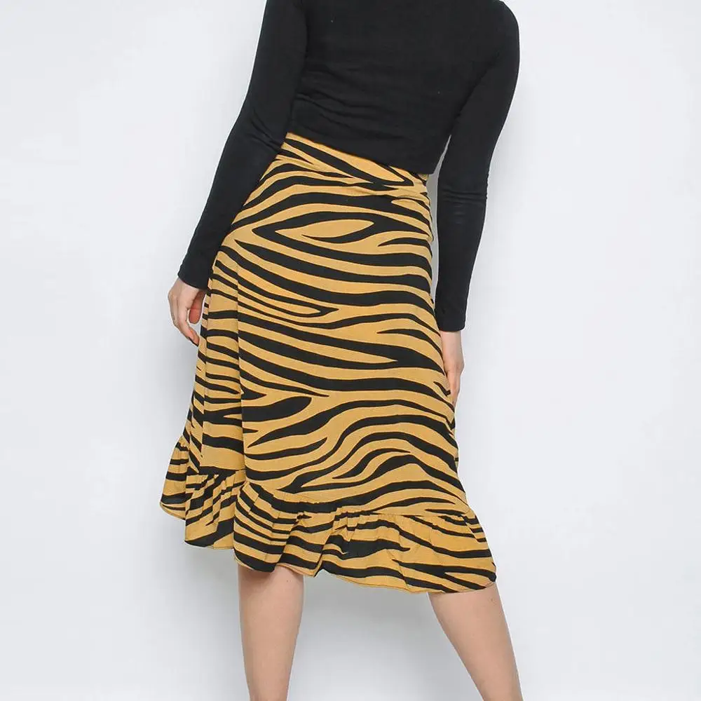 Женская юбка с завышенной талией модная дамская миди бантом и животным принтом