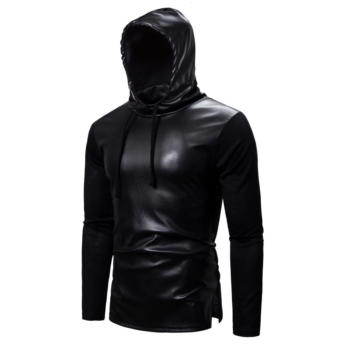 2021 Новый Для мужчин's толстовка с капюшоном PU кофты Мужской Slim Fit Искусственная