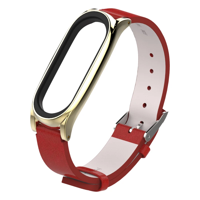 Mi4 3 PU Red gold Mi jobs mi Band 4 Кожаный ремешок на запястье металлический чехол для mi band 4/3 сменный ремешок подходит для Xiaomi mi Band 4 mi Band 3 - Цвет: Mi4 3 PU Red gold