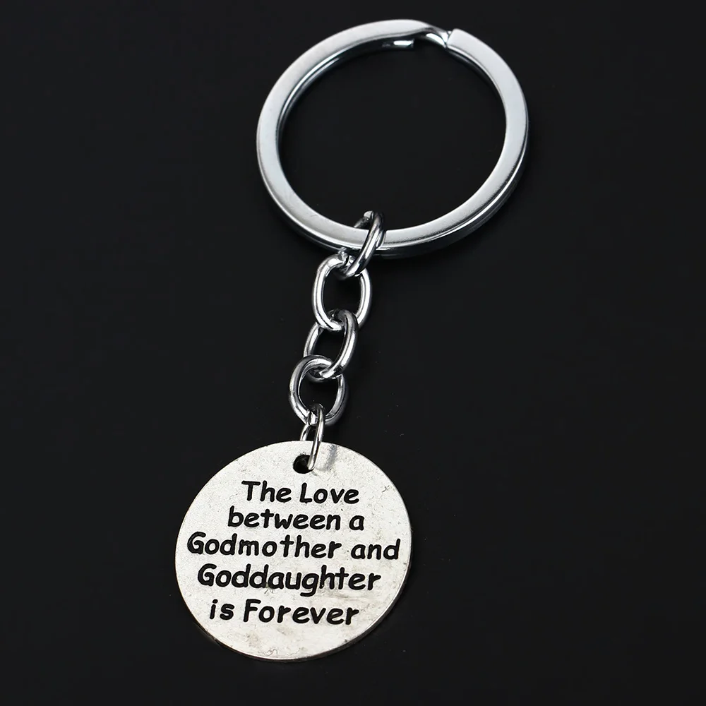

12PC The Love Between A Godmother And Goddaughter Is Forever Keyrings Round Pendant Keychains Family Women Gifts Key Holder Hot