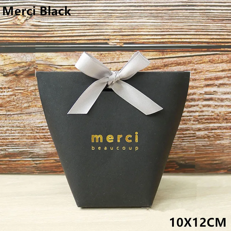 S Merci black 5 шт черно-белая Мерси спасибо подарочная упаковка конфеты крафт бумажный мешок Свадебные драже Подарочная коробка печенья подарочные пакеты упаковочные принадлежности - Цвет: S Merci black