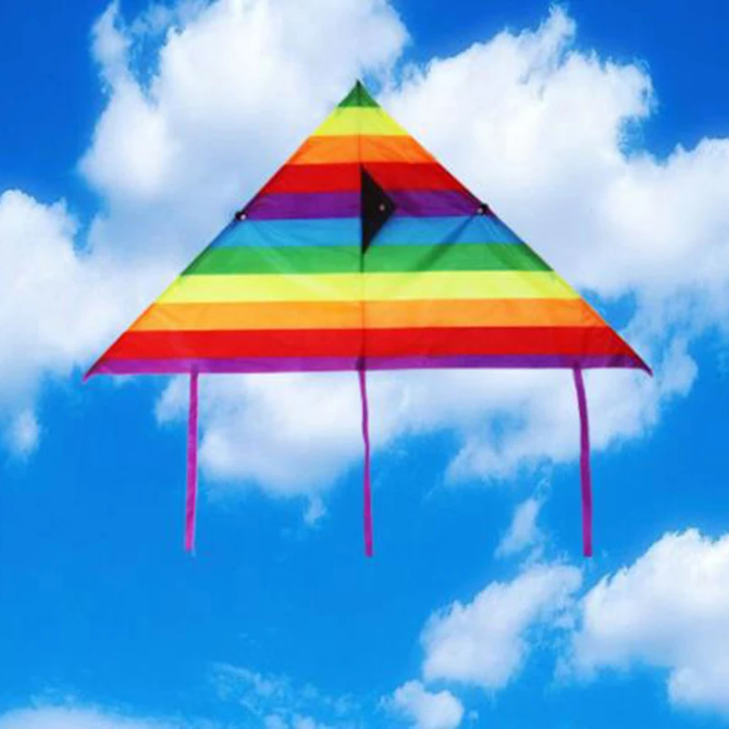 

Rainbow Color Triangle Kite Long Tail Polyester Outdoor Kites Flying Toys For Children Stunt Surf Kite With Control Bar And Line