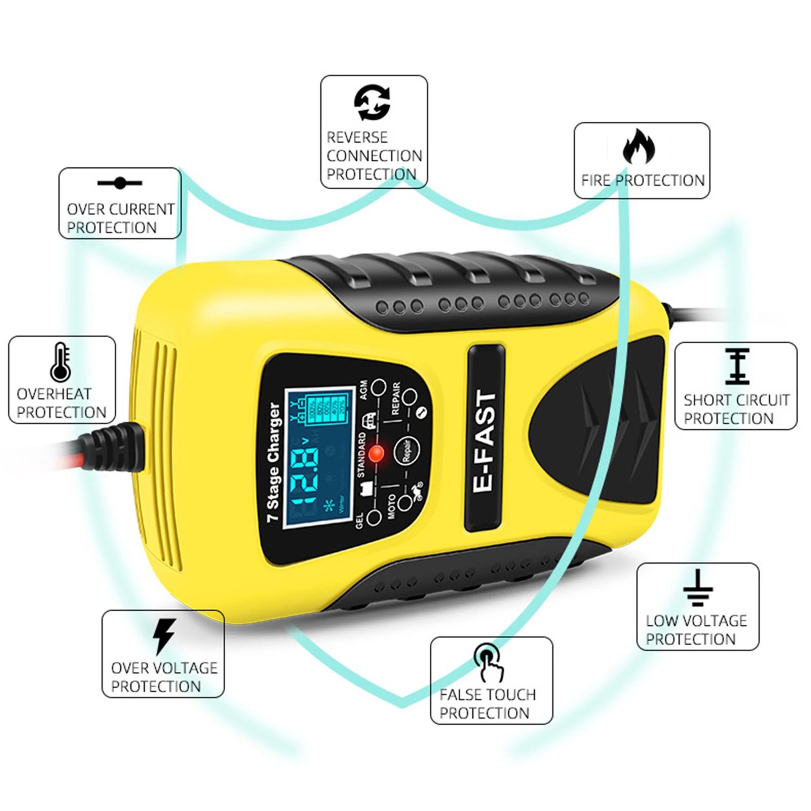 

New Multifunction 7A 12V Lead Acid Battery Charger 7-Stage Smart Battery Charger Car Motorcycle Pulse Repair Charger